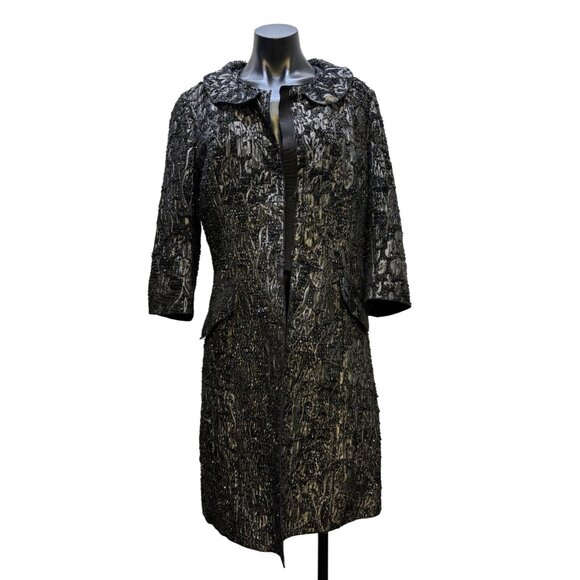 St John Couture Metallic Black Evening Coat Textured Beaded Design 10 - Picture 3 of 9